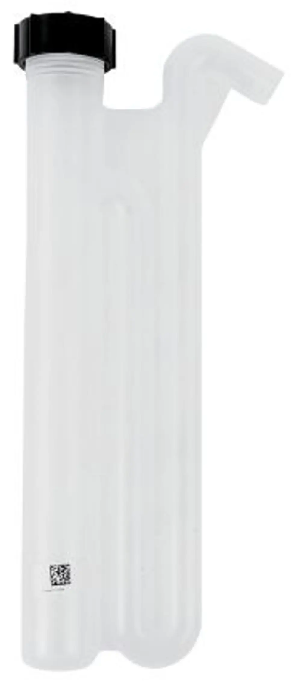 Transparenter Siphon mit schwarzem Deckel, geeignet für die Verwendung mit Wolf Produkten, zur effizienten Ableitung von Flüssigkeiten.